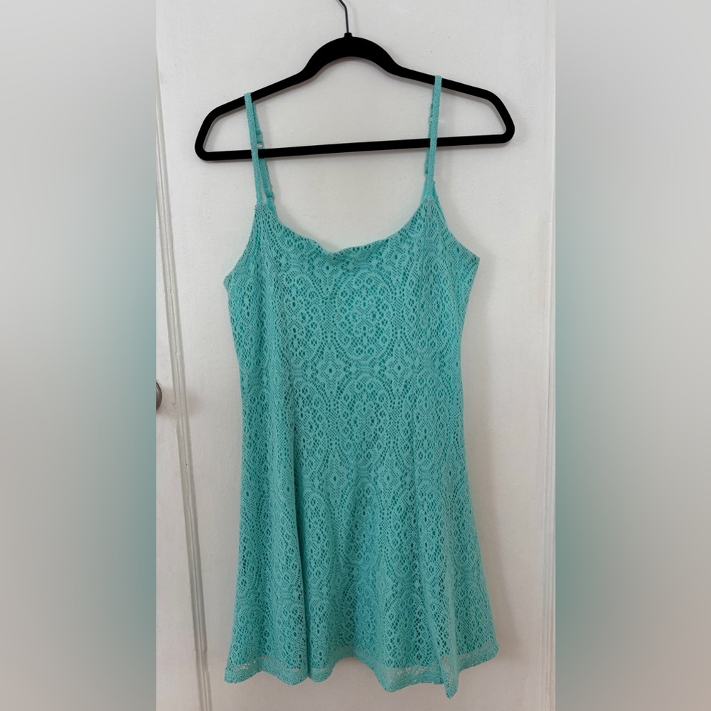 Garage Turquoise Lace Mini Dress